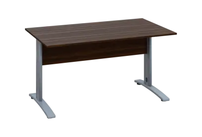 EPK 18 - 14 stůl kancelářský, kovová podnož stříbrná, deska 18 mm, široký 1400 mm, ořech královský